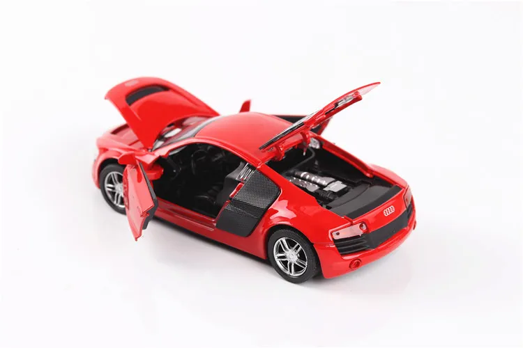 1:32 Audi R8, модель автомобиля из сплава, моделирование, оттяните заднюю дверь автомобиля, звук и свет, матовая по форме спортивного автомобиля, детские игрушки