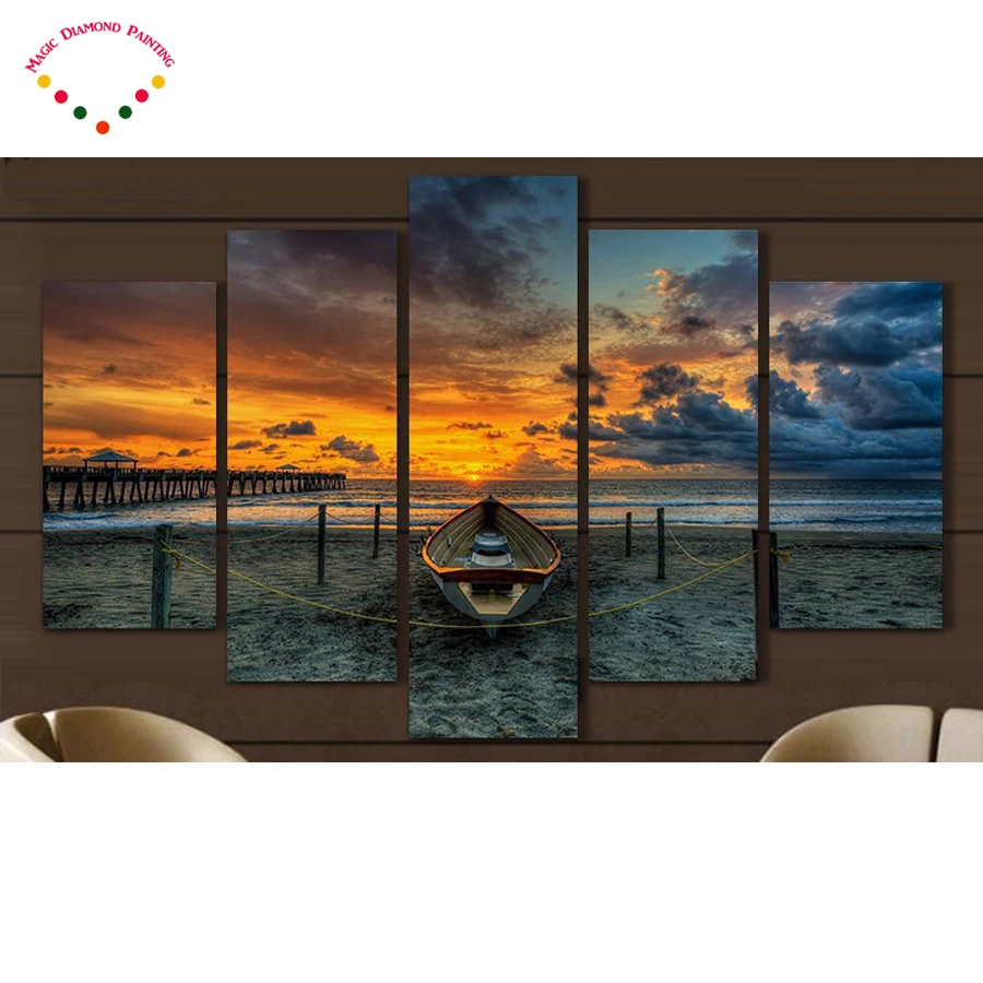 

5pcs, new fashion 5D diamond painting sailboat and the sea, diy diamond pattern Kits for square diamond embroidery rhinestones