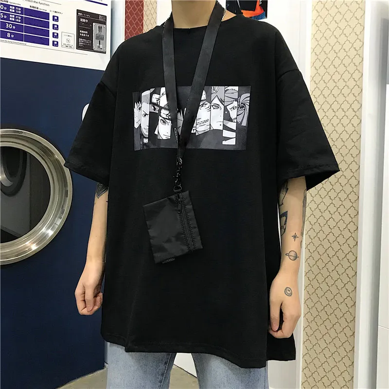 Black-5 Harajuku футболка уличная Мужская/Женская летняя футболка размера плюс с коротким рукавом для пары Повседневная футболка с принтом Наруто забавная футболка для влюбленных - Цвет: Black-5