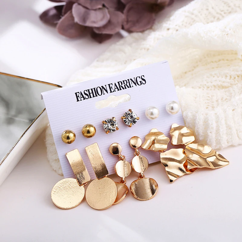 Europe and the United States new ear jewelry creative metal element earrings irregular geometric 6 piece setVE852 | Украшения и
