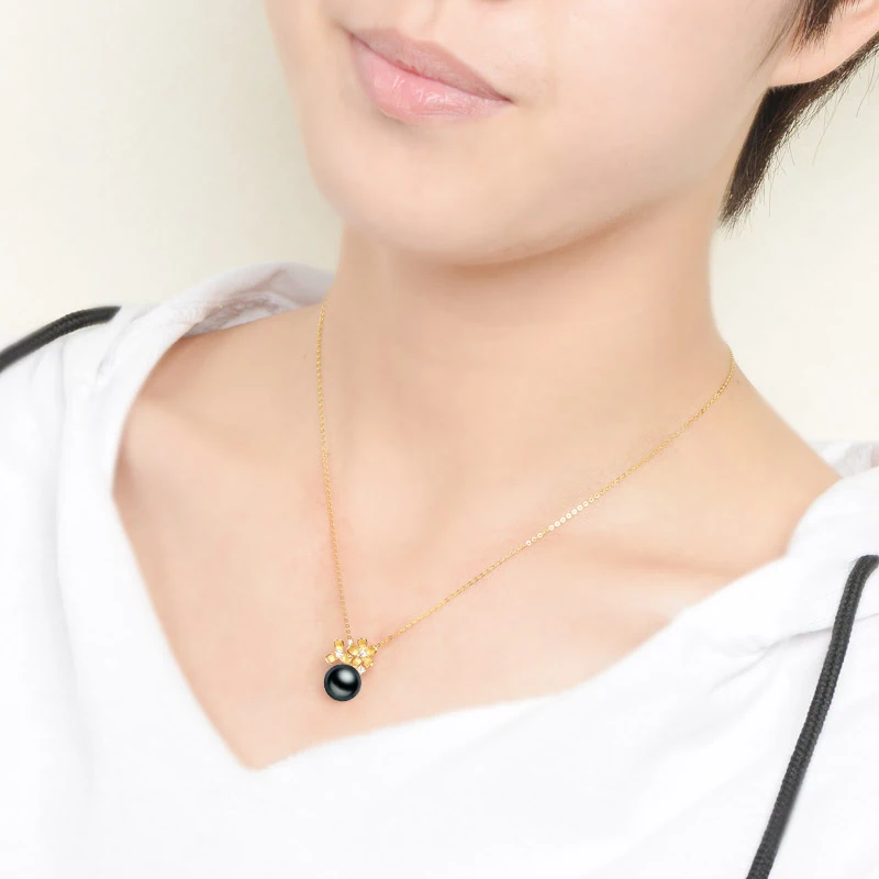 Perfect Round Natural Black Pearl Pendant Necklace For Women 925 Sterling Silver Chain Tahiti Pendants Wedding | Украшения и