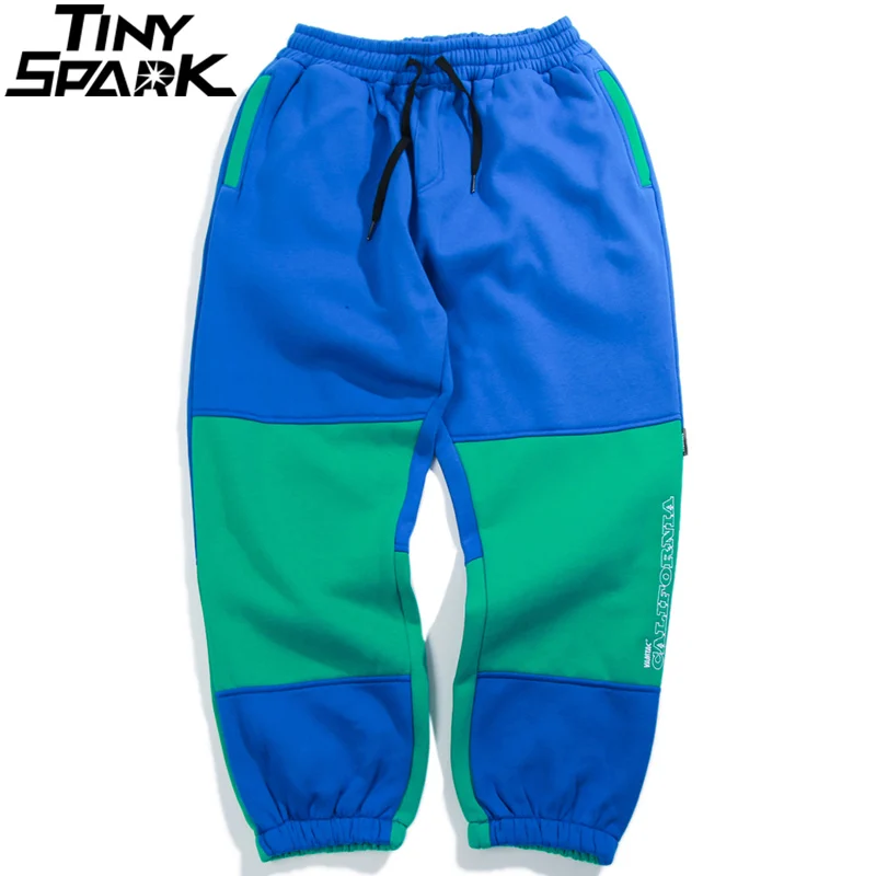 Мужские Цвет блок брюки уличной хип хоп Fleece Sweatpant Harajuku трико для мужчин