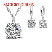925 sterling silver jewelry sets 4 claws cubic zirconia cz pendant necklace earring fashion women jewelry set for wedding