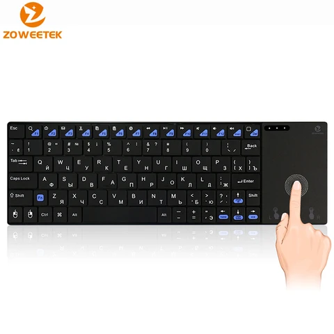 Оригинальная мини-клавиатура Zoweetek i12plus 2,4G, испанская, английская, немецкая, беспроводная, русская, с тачпадом для ПК, смарт-ТВ