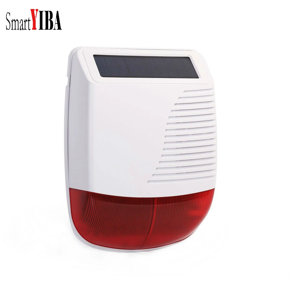 SmartYIBA Wireless Outdoor Solar Siren Flashing Red Light Strobe Siren Solar Panel Power with Battery Alarm System 110dB