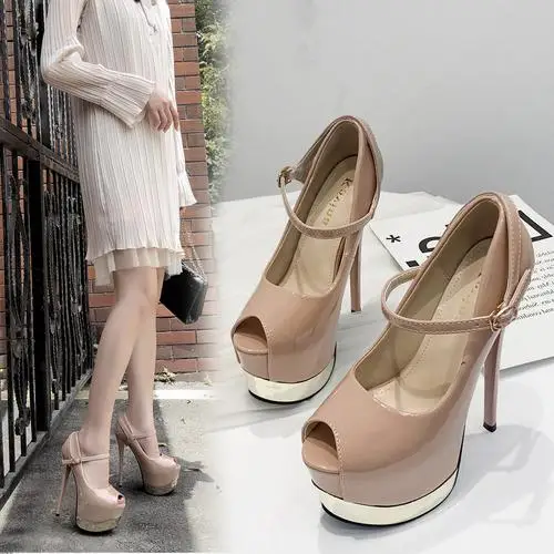 Odinokov Top Quality 17cm high Pumps Shoes Women High Heels Sexy Party Wedding Bride Shoes Woman Platform Heels Luxury Heels - Цвет: Бежевый