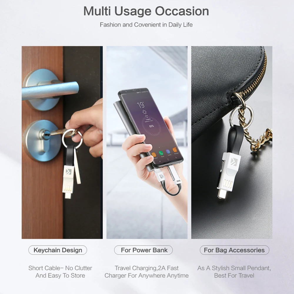 3 в 1 Мини USB кабель типа C Брелок Зарядное устройство Быстрая зарядка Micro Type для iPhone