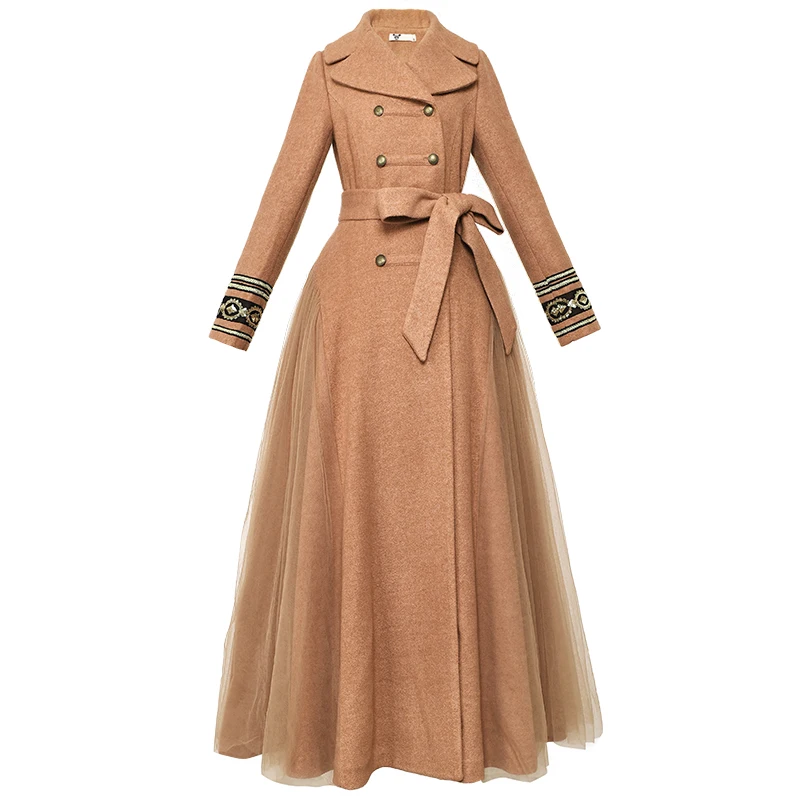 Free Shipping 2019 New Fashion Long Maxi Autumn And Winter Vintage Trench Dresses For Women Boshow Outerwear S-L Gauze Patchwork | Женская