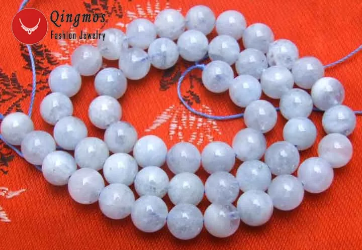 Qingmos Genuine 5-6mm Round Natural Blue Aquamarines Stone Beads for Jewelry Making Necklace Bracelet Loose Strand 15&quot-los152 |