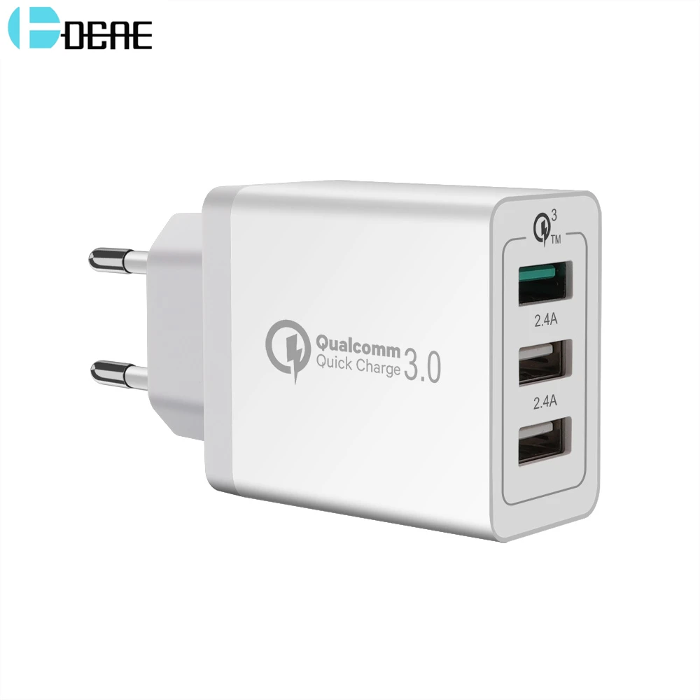 Быстрое зарядное устройство DCAE с 3 портами QC 0 30 Вт USB для iPhone X 8 iPad Samsung S9 S8 Huawei Xiaomi