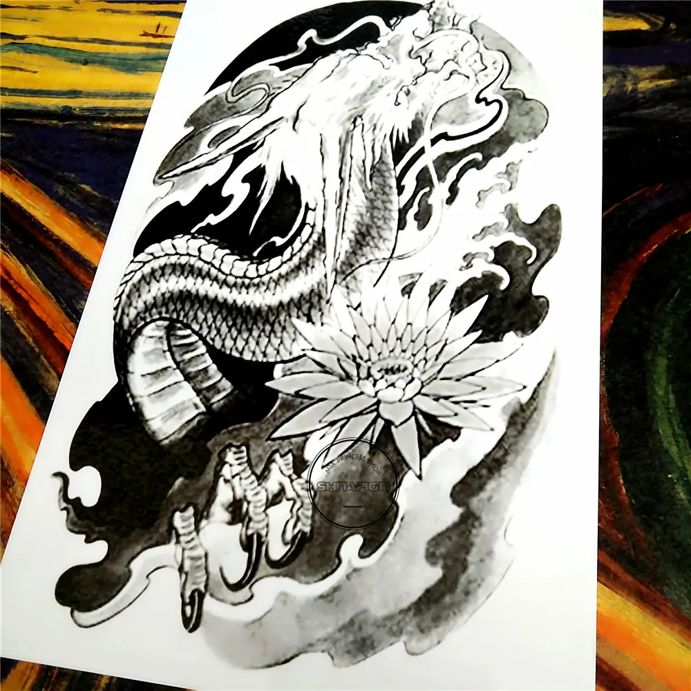 Временная татуировка SHNAPIGN с черным злым драконом боди арт 12*20 см наклейка флэш