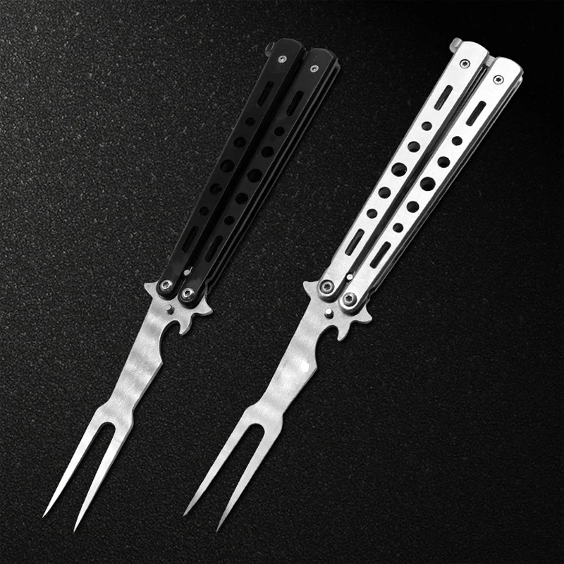 Складной нож из нержавеющей стали тренировочный бабочка с вилкой|knife army|knife stoneknife