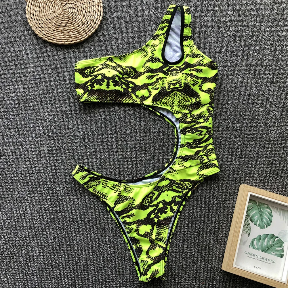 Для женщин дамы одно плечо Пляжная бикини летнее Монокини выдолбленные Мягкий