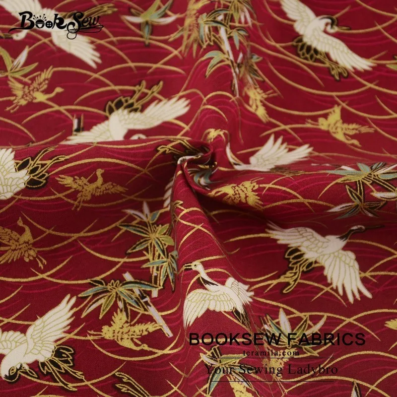 Хлопчатобумажная льняная ткань Booksew с красным рисунком животных золотистая
