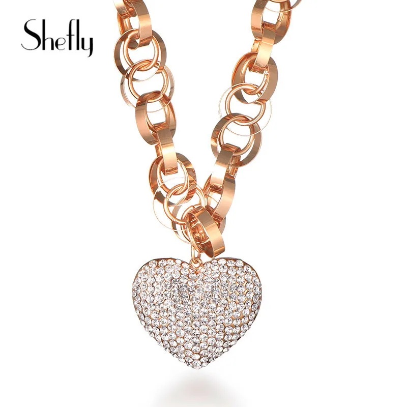 

Wedding Heart Necklace For Women Gold Crystal Lover Heat Charm Statement Choker Necklace High Quality The US Style