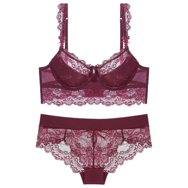 Varsbaby 3 Sets/Lot Ladies Sexy Underwear Lace Underwire Bra Push Up Thin Cotton Bra Sets