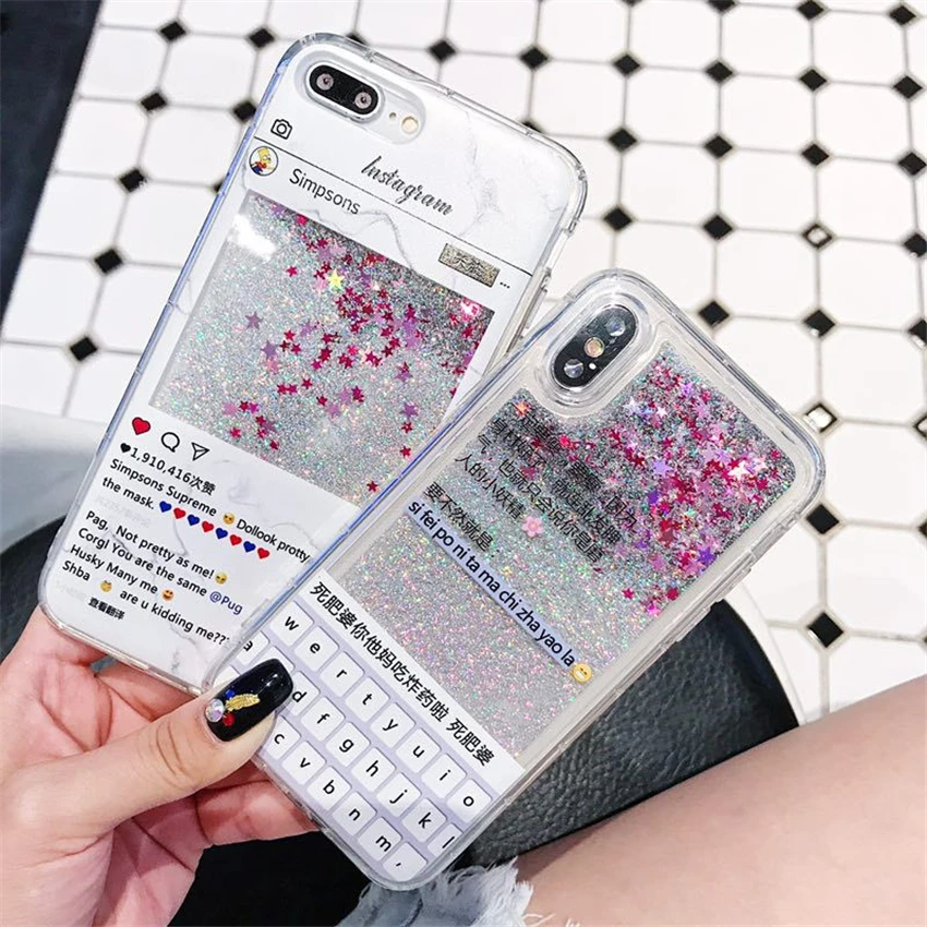 Чехол для телефона с сердечком и жидким твердым поликарбонатом iPhone 6 6S 7 8 Plus X XS XR MAX