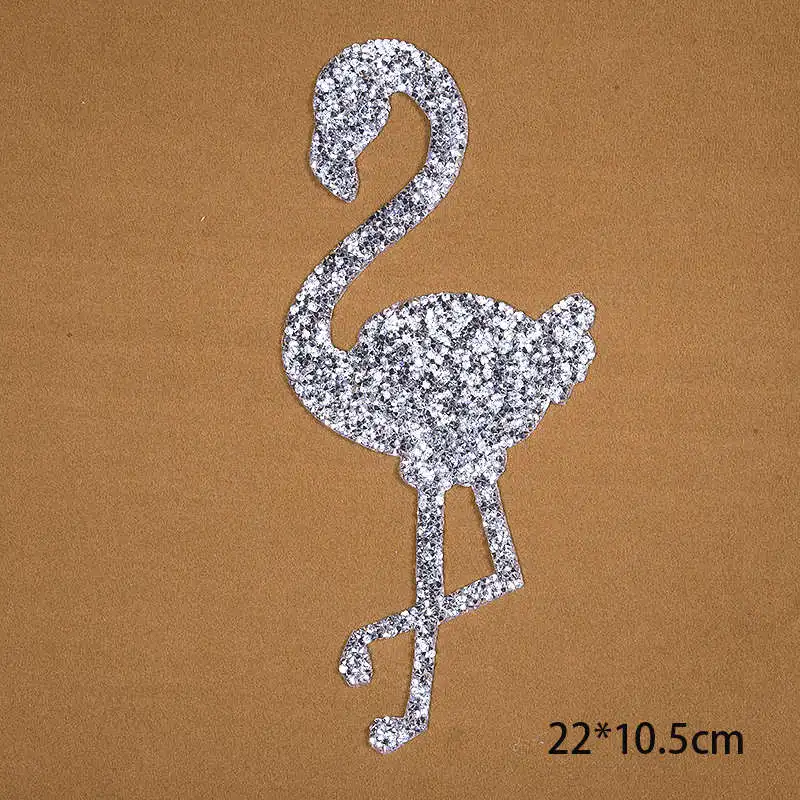 Сверкающие Стразы Фламинго узор одежда патчи Мода блестками DIY аппликации Bling Утюг-на патчи - Цвет: white
