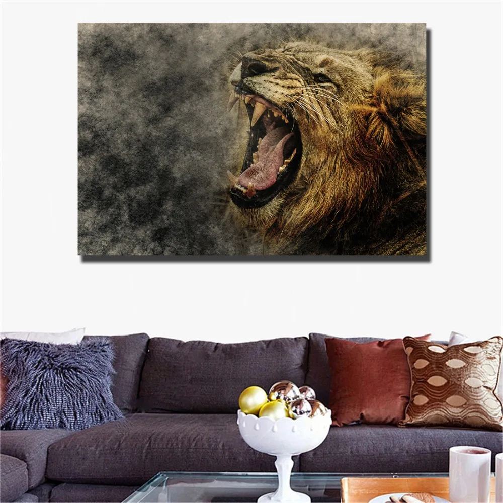 picture canvas painting HD Animal Wall Art Lion Canvas Painting Poster Home Decoration Black white Pictures For Living Room | Дом и сад