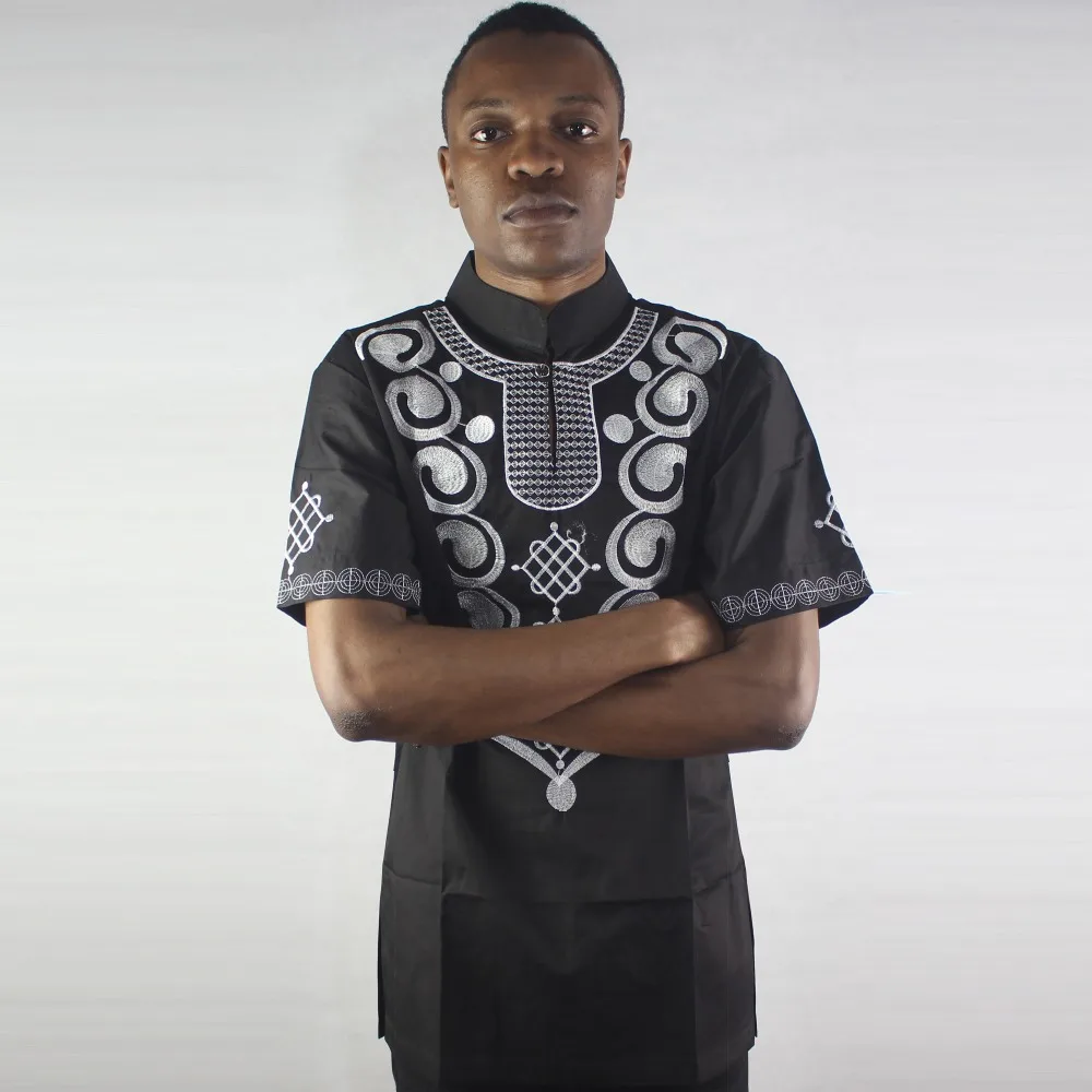 Африканская Черная Мужская Этническая культура Пейсли Вышивка Топы Хлопок