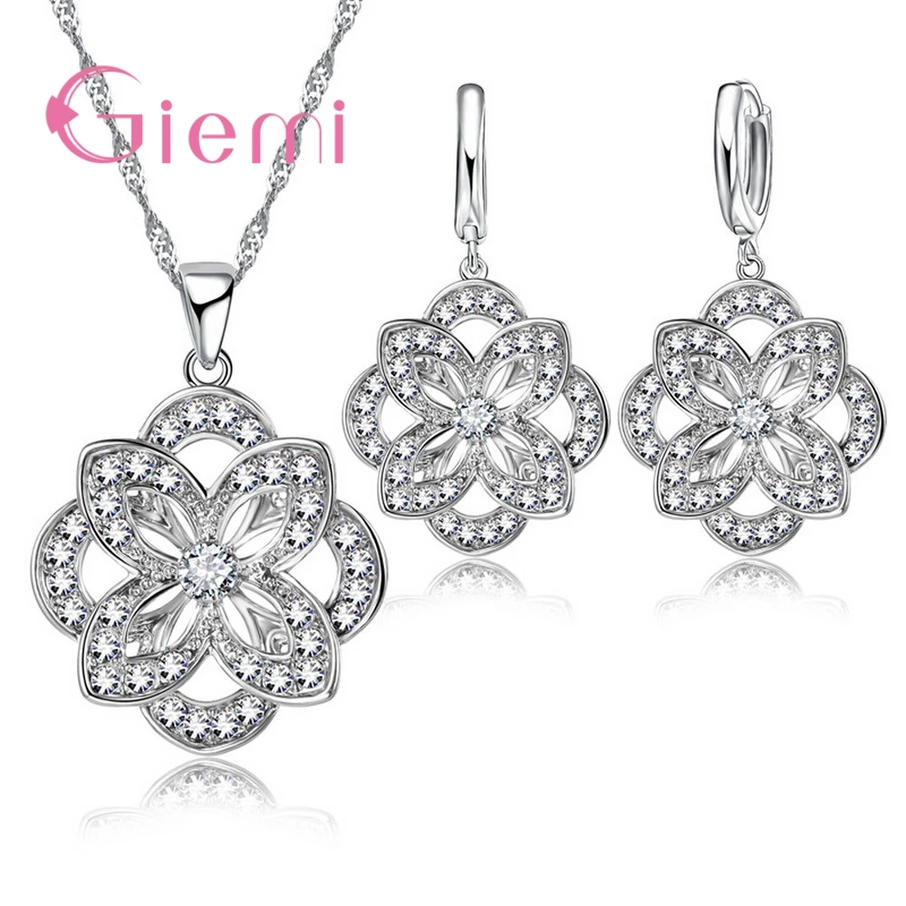 

Trendy Elegant Beautiful Jewelry Sets Pave Shiny Clear Quality CZ Pretty Party Accessories Pendant Necklace Hoop Earrings