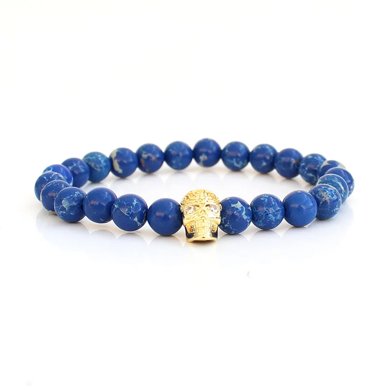 Charm Skull Bracelet Men Natural Stone Beads Jewelry Friends Bracelets For Women Handmade Boyfriend Gift Summer Accessories - Окраска металла: skull bracelet