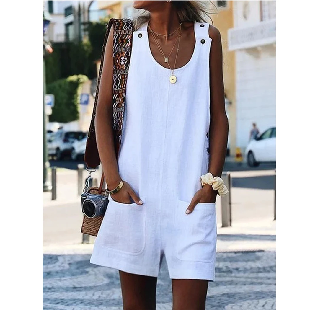 Fashion Women Cotton Linen Pockets Playsuit 2019 Summer Beach Shorts Romper Jumpsuit Casual Dungaree Overalls Femme Plus Size | Женская