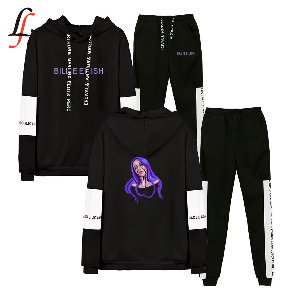 Billie Eilish комплект из 2 предметов женские толстовки в стиле хип хоп Harajuku унисекс
