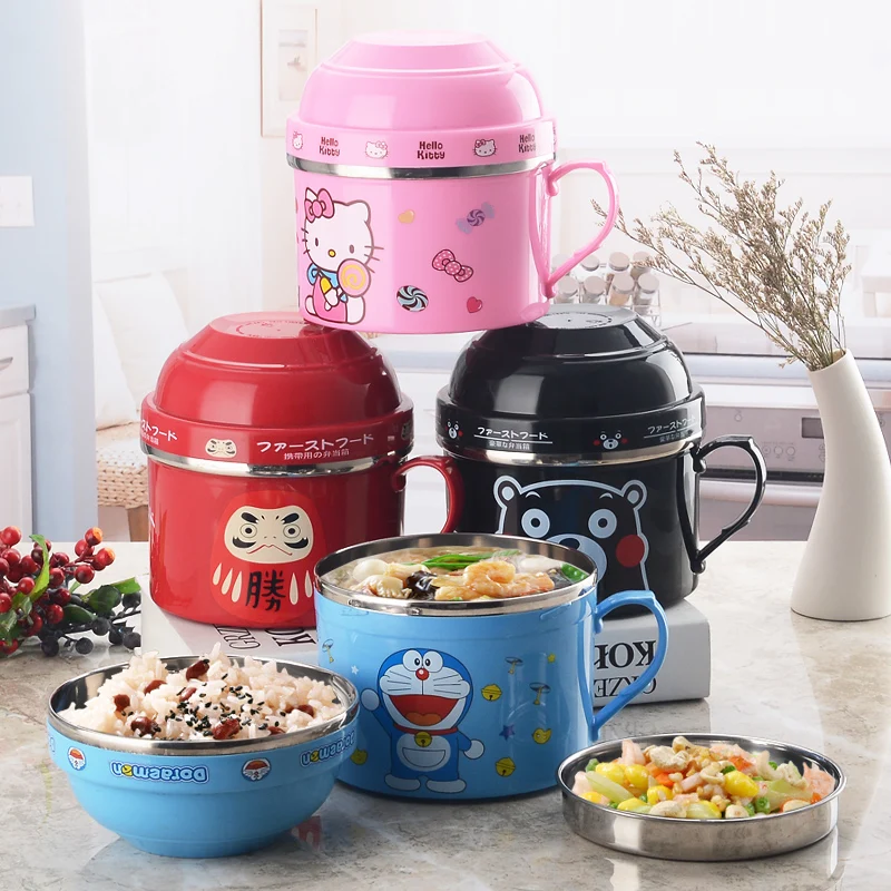 Портативный мультяшный японский Ланч бокс из нержавеющей стали чашка для