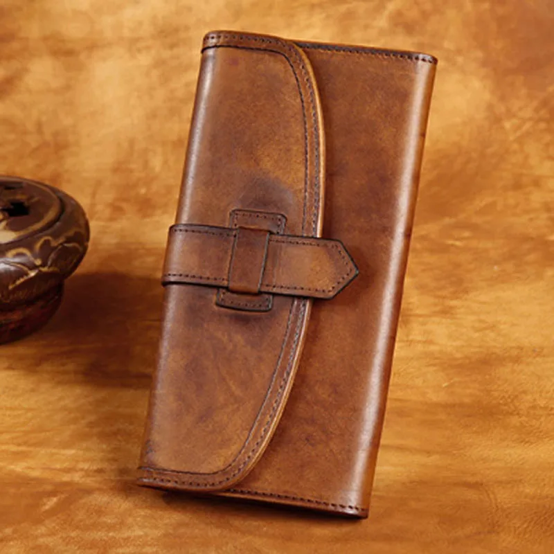 Кошелек из натуральной кожи для мужчин и женщин винтажный длинный дизайнерский