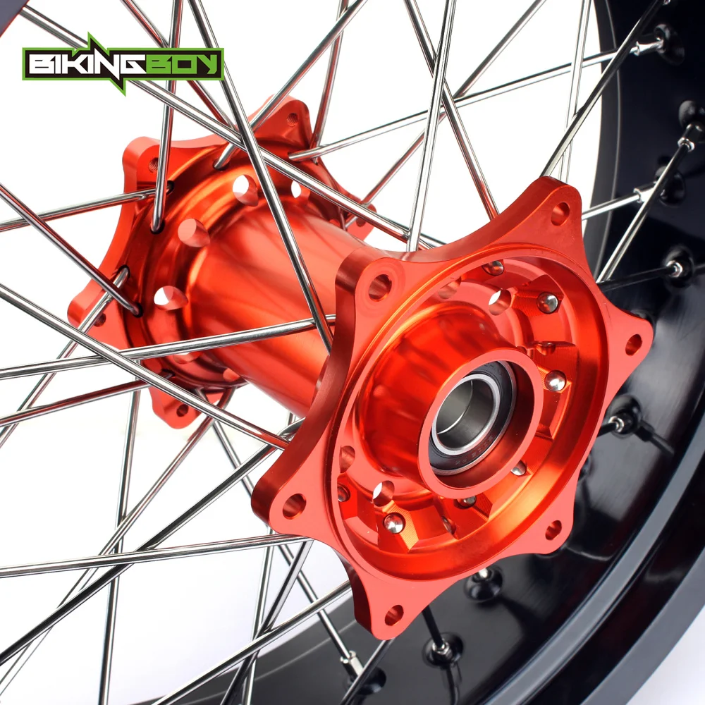 BIKINGBOY 3.5*17" 5.0*17" for KTM SX MXC XC GS SXS EXC XCW EXCF SXSF XCG 125-540 Front Rear MX Supermoto Orange Wheels Rims Hub |