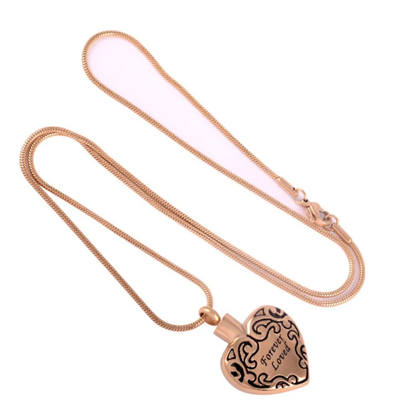 

IJD8490 "Forever Loved" Engraving Gold, Pink Color Memorial Urn Necklace Stainless Steel Cremation Pendant Funeral