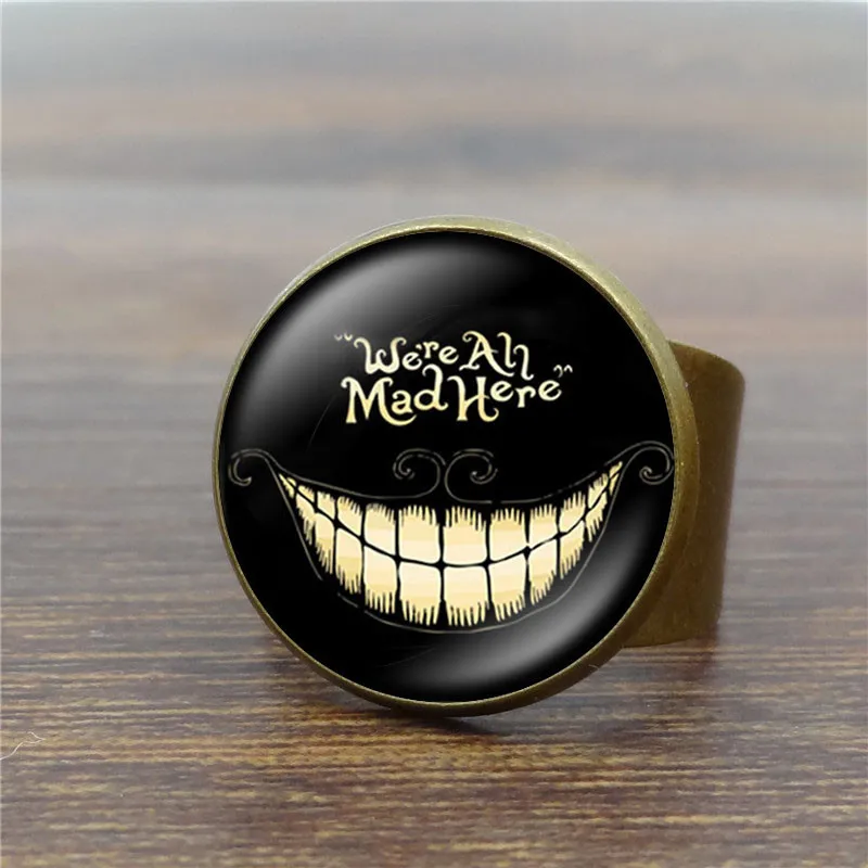 Алиса в стране чудес Винтажное кольцо искусство стеклянный купол чеширские