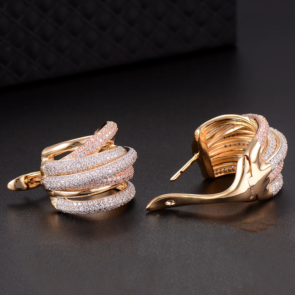 

Fashion Twist Braided Broad Earrings Multicolor Cubic Zirconia Stud Earrings For Women Bridal Engagement Earrings Jewelry