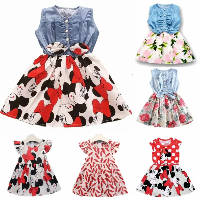 Baby Girl Clothes Girls Dress Fashion Cotton Denim Stitching Minnie Party 3-7 Y Dresses Summer 2019 | Детская одежда и обувь