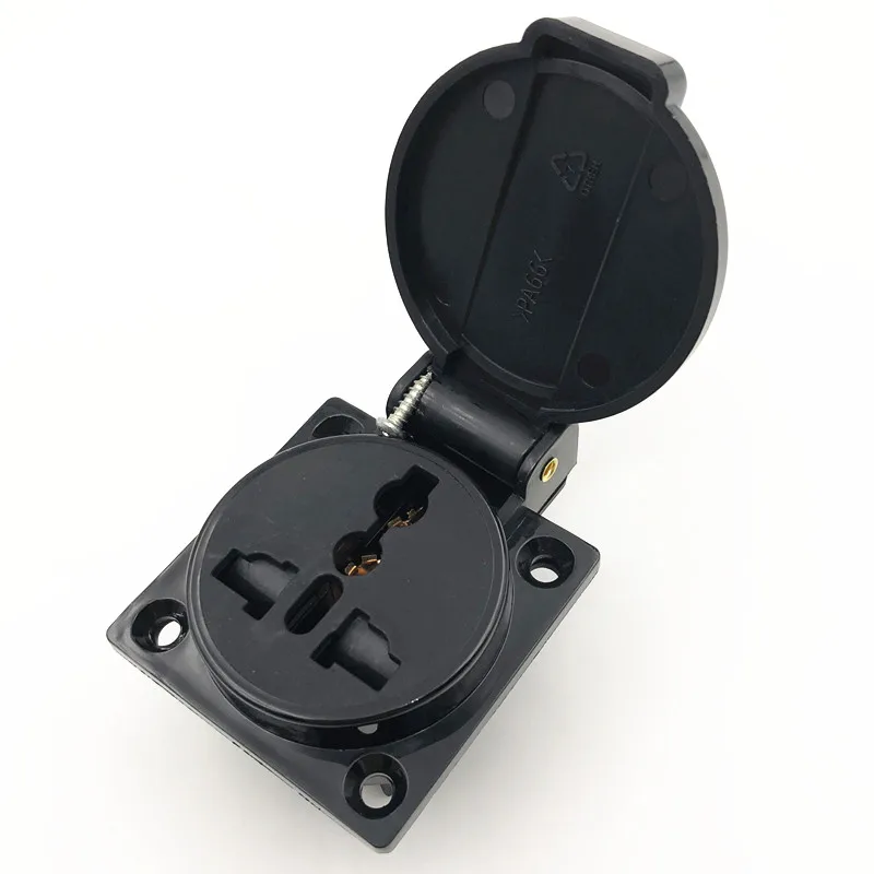 Черная многофункциональная Промышленная защитная розетка 10A 250V IP44 CE
