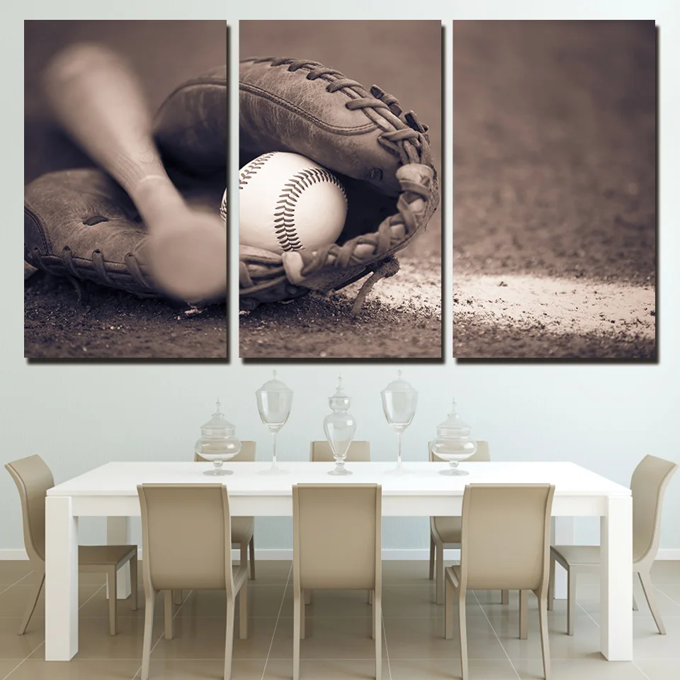 Настенные художественные украшения для дома холст 3 шт. бейсбольные картины