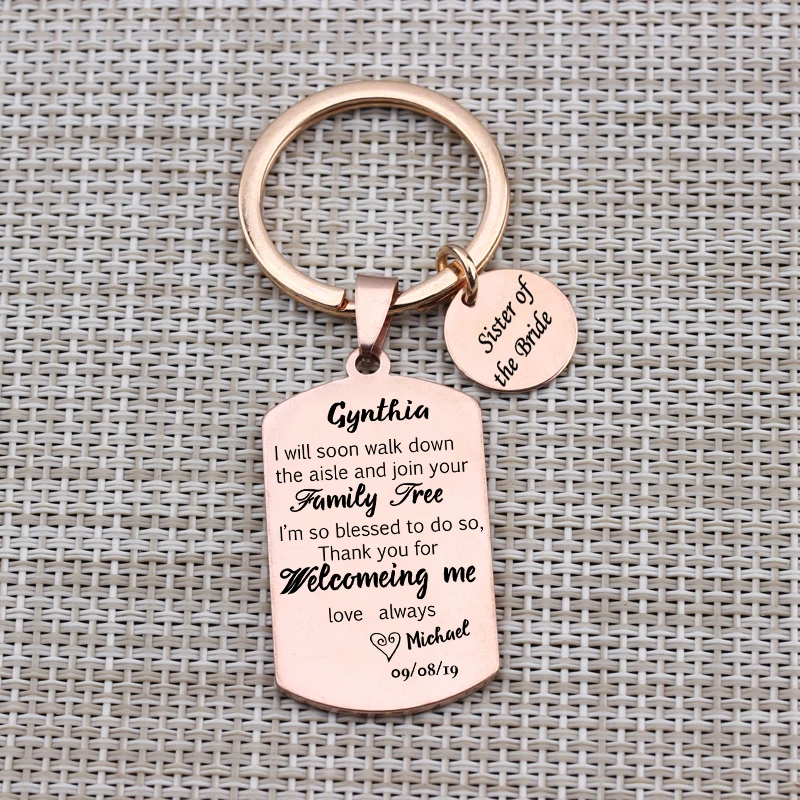 Брелок для ключей сестры невесты индивидуальный брелок из нержавеющей стали с
