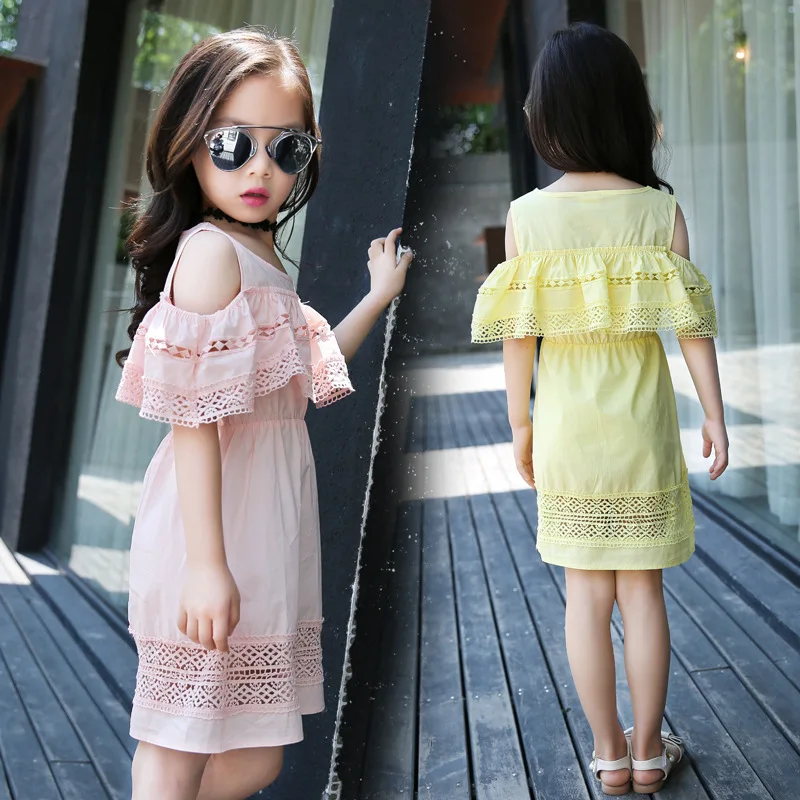 Детское летнее платье с кружевом для девочек новинка 2019 детская одежда хлопковое