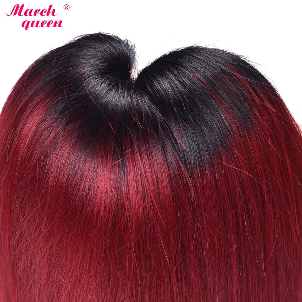 Марч Куин Прямой Омбре Натуральные Волосы Человека T1B/Burg Бразильские Наборы 2 Тон Цвет Черный к Красному Наращивания 3ШТ/Лот.
