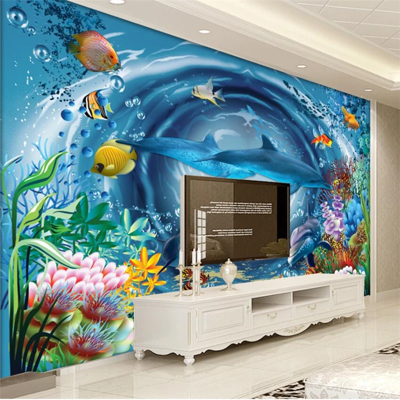 

wellyu Fantasy Underwater World Fantasy Wall TV Mural Wall Painting Custom Large Mural Green Wallpaper papel de parede