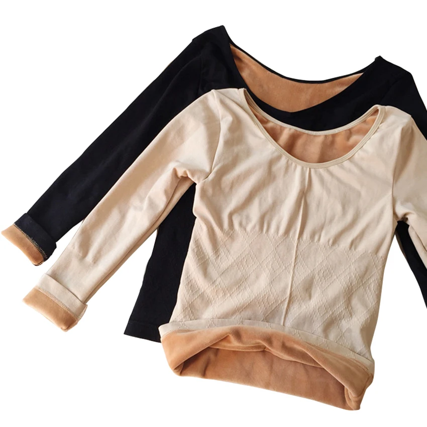 Женская теплая толстая футболка облегающая Универсальная с круглым вырезом и