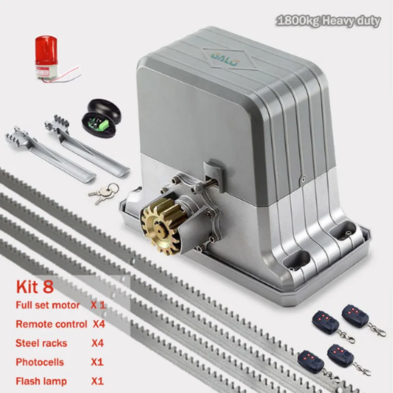 kit 8 1800 кг электродвигатель раздвижных ворот/автоматический двигатель открывания ворот с 4 м стальными стойками Фотоэлементы лампа пульт дистанционного управления Комплект опционально - Цвет: kit 8