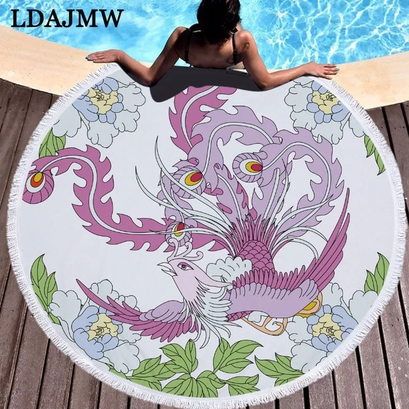 LDAJMW с мягкой Китайский Феникс пляжные Полотенца Круглый микрофибры подходит для