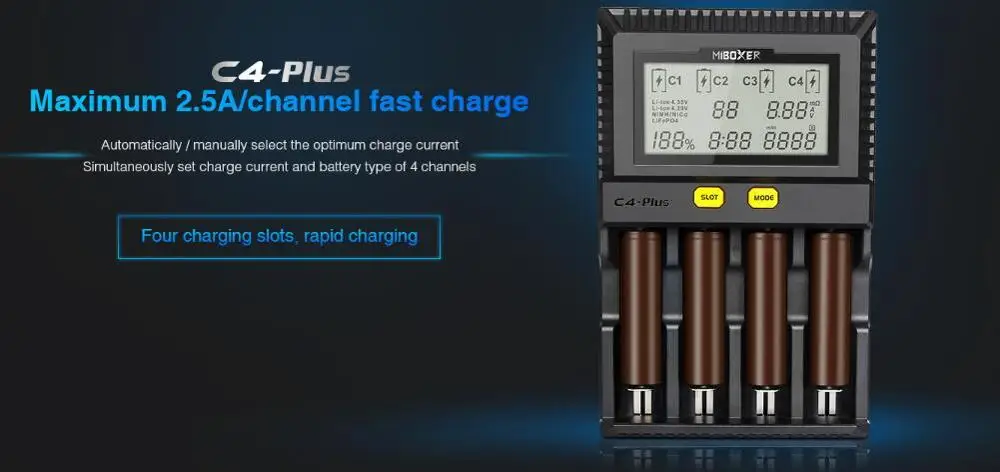 Miboxer C4S C4 plus C4-12 C8 зарядное устройство Смарт зарядное устройство для IMR18650 16340 10440 AA AAA 14500 26650 зарядное устройство - Цвет: C4 PLUS