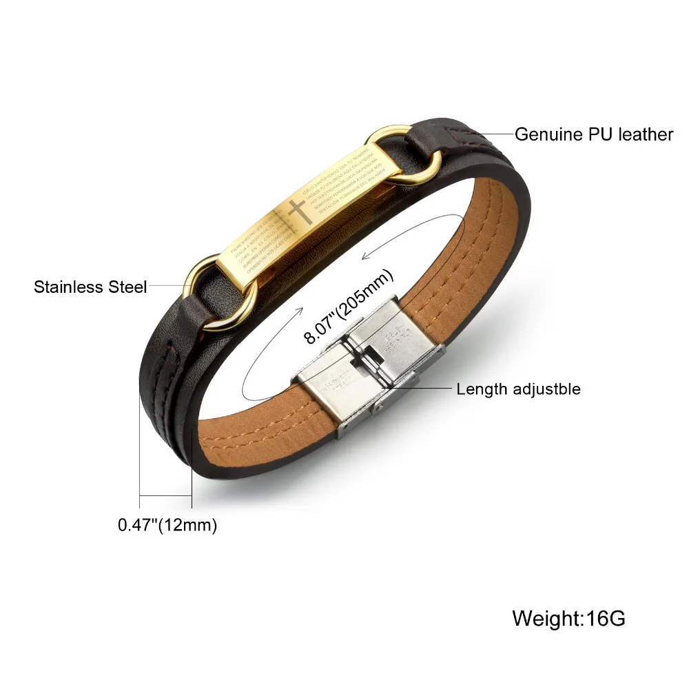 Мужской браслет OPK из искусственной кожи классический золотой нержавеющей стали