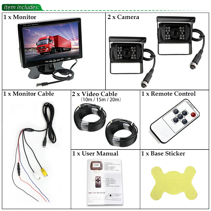 DC12 24V 7 дюймов TFT ЖК дисплей парковка мониторы + 2 шт. 4 Pin ИК Ночное Видение CCD