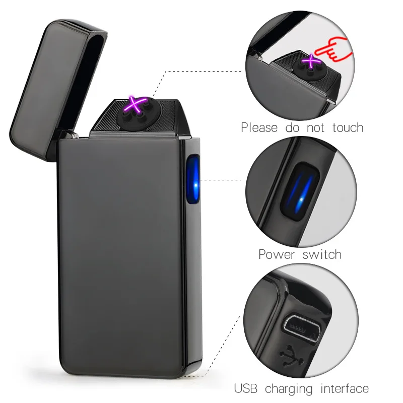 USB Recgargeable двойная дуговая плазменная Зажигалка сенсорный переключатель сигарет