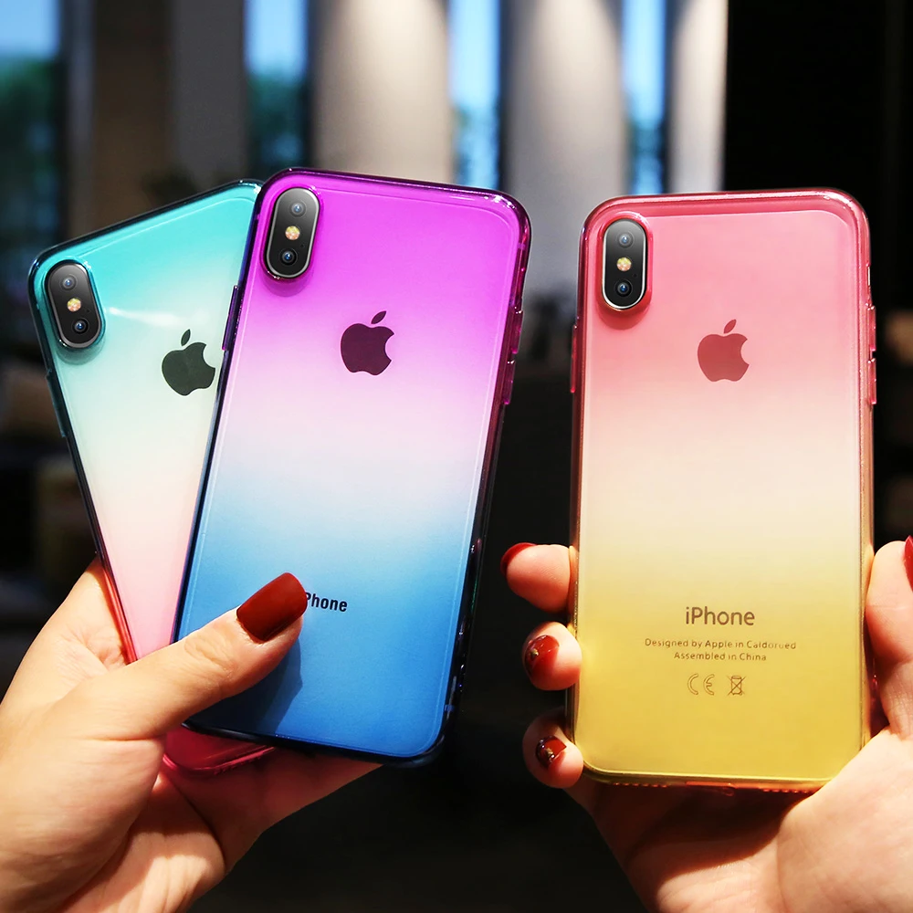 Градиентный Мягкий силиконовый чехол для телефона iPhone 5 6 S 7 8 Plus X 10 блестящий