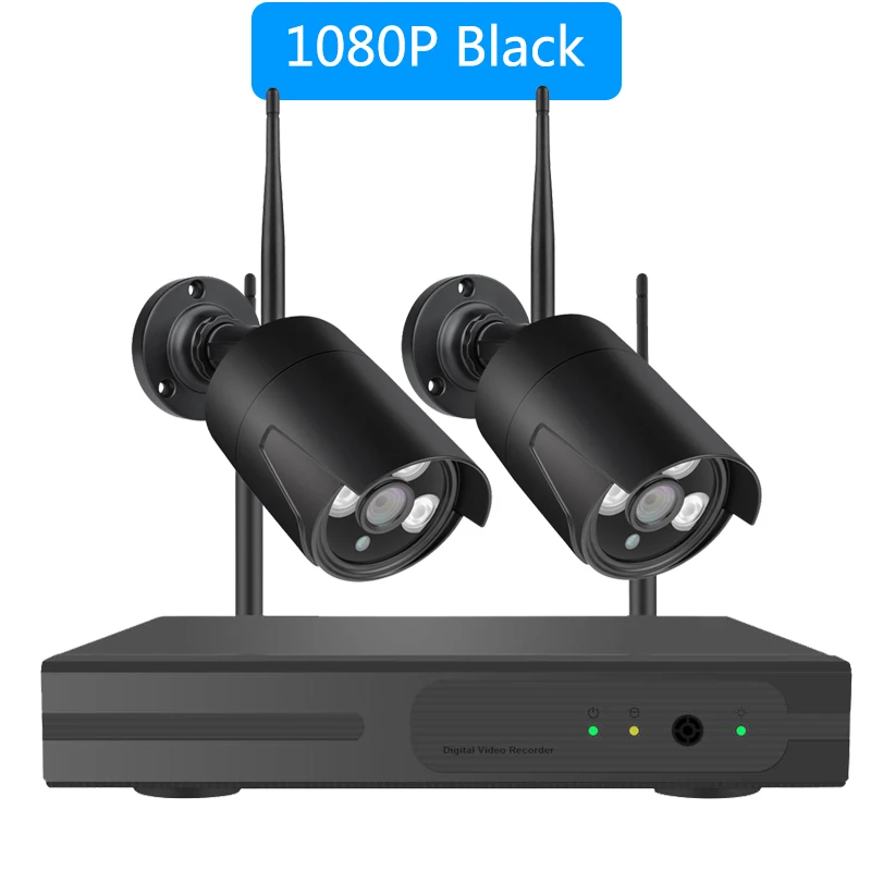 2CH 1080P Black HD 1080P 4CH Беспроводная NVR CCTV система 2MP уличная Водонепроницаемая WiFi ip-камера, Аудио запись, охранный комплект видеонаблюдения - Цвет: 2CH 1080P Black